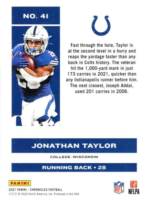 2021 Panini Chronicles Bronze Jonathan Taylor #41 Indianapolis Colts