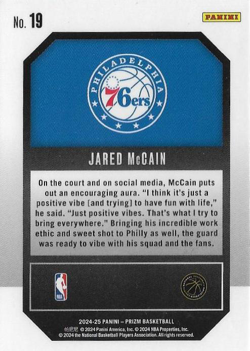 2024 Panini Prizm Emergent RC Jared McCain #19 Philadelphia 76ers