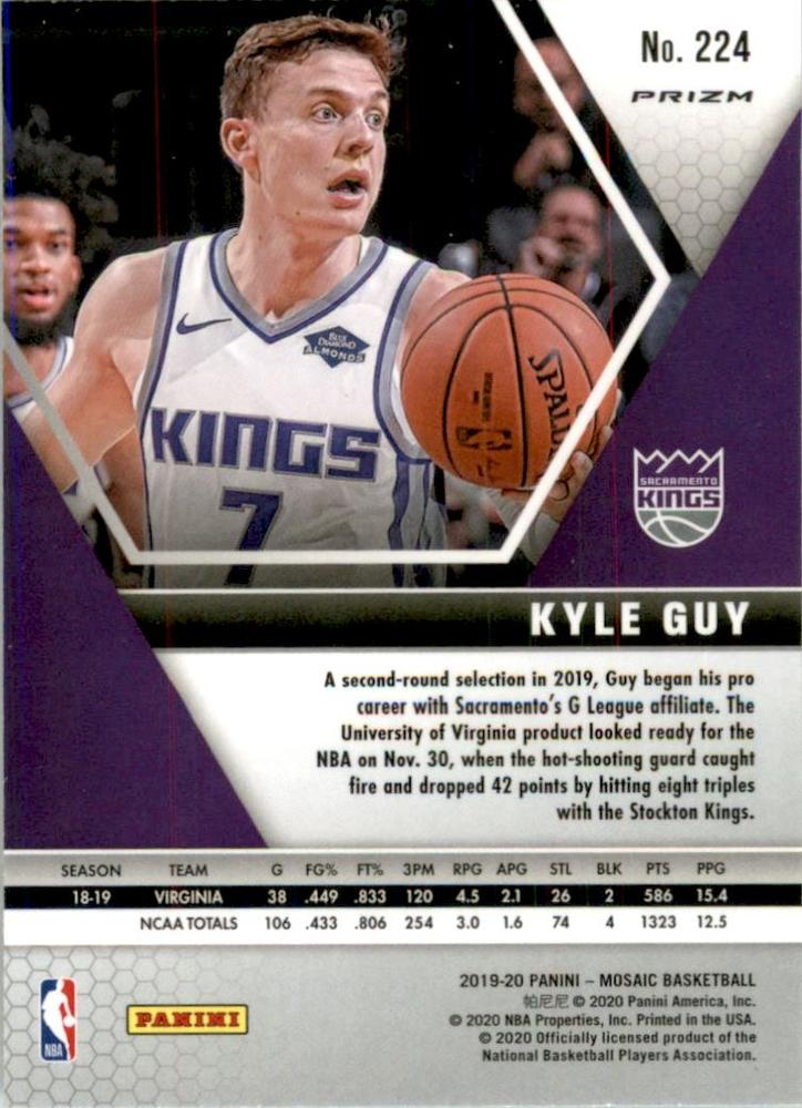 2019 Panini Mosaic Green Prizm Kyle Guy #224 Sacramento Kings