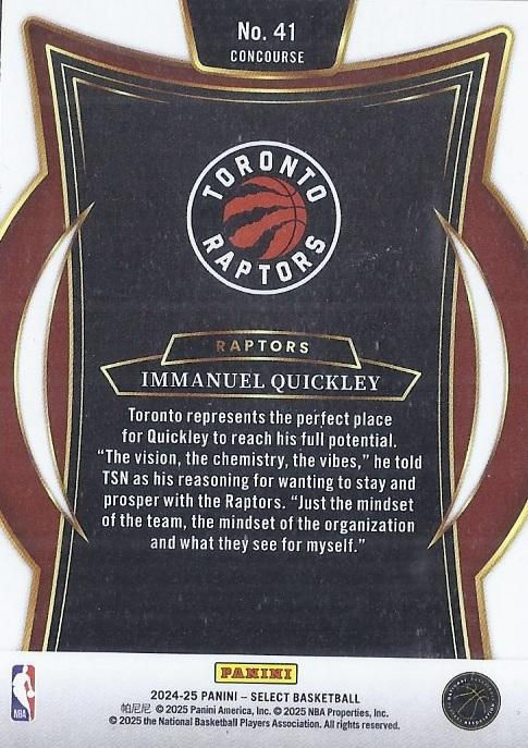 2024 Panini Select Immanuel Quickley Blue #41 Toronto Raptors