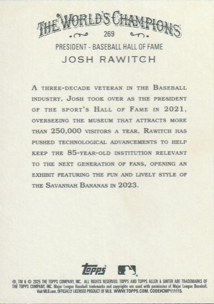 2025 Topps Allen & Ginter Josh Rawitch #269 Autres
