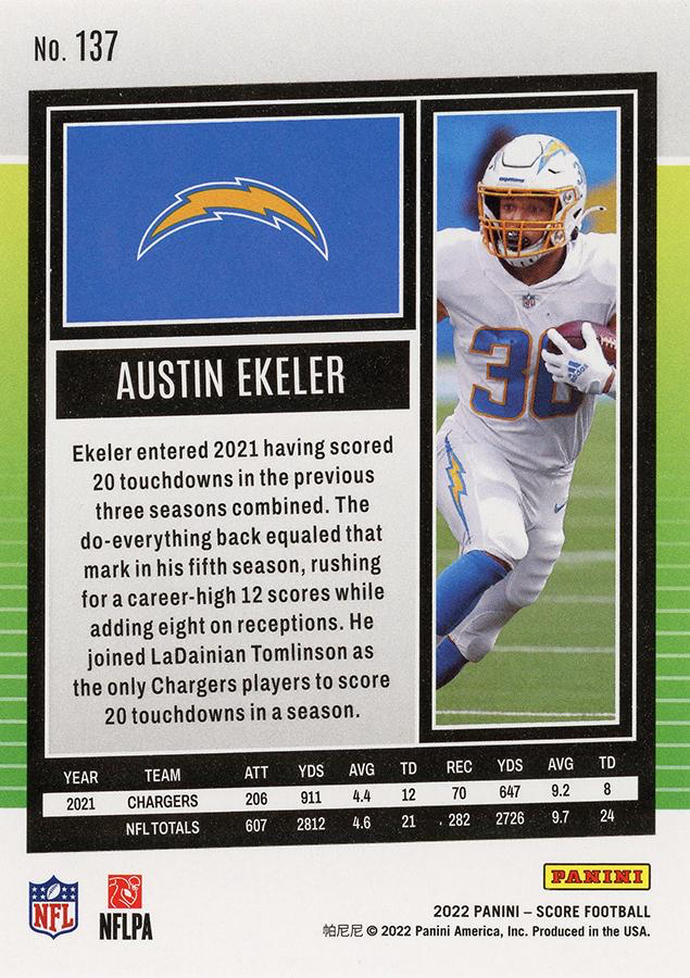 2022 Panini Score Austin Ekeler Los Angeles Chargers #137