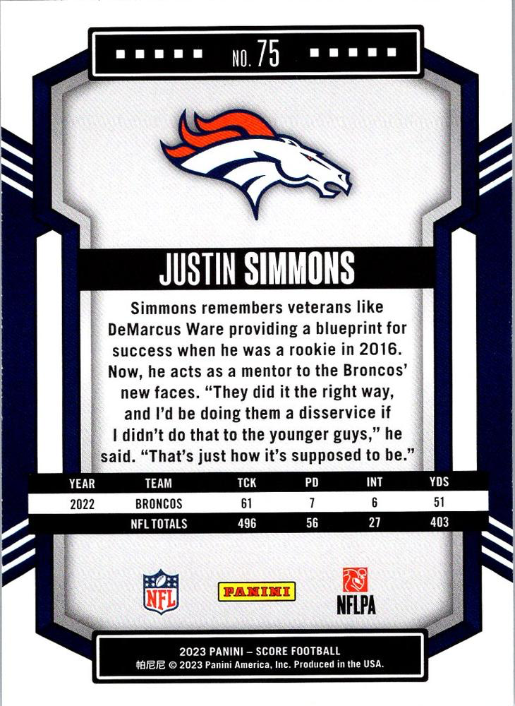 2023 Panini Score Football Justin Simmons Denver Broncos #75