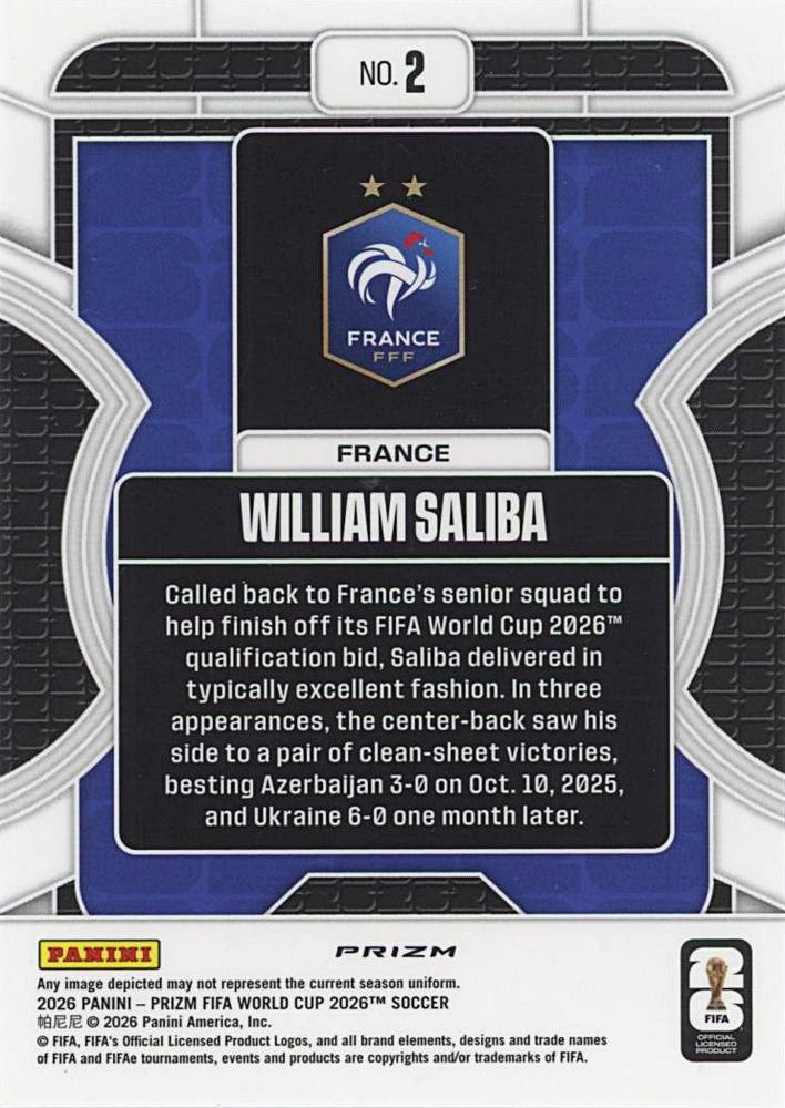 2026 Panini Prizm FIFA World Cup Phenomenon William Saliba #2 France
