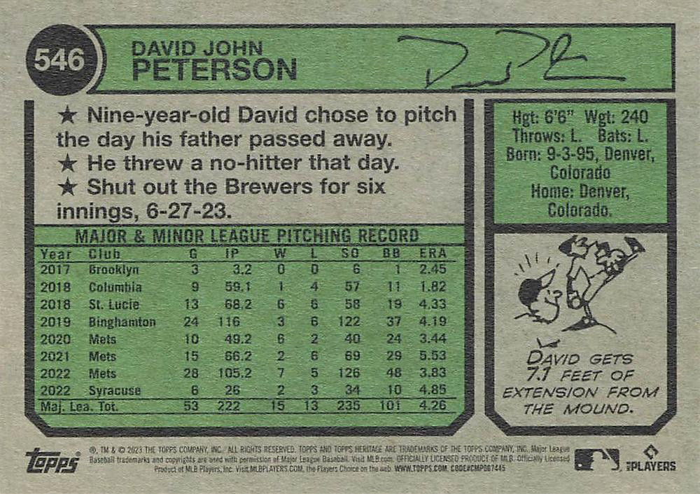 2023 Topps Heritage David Peterson New York Mets #546