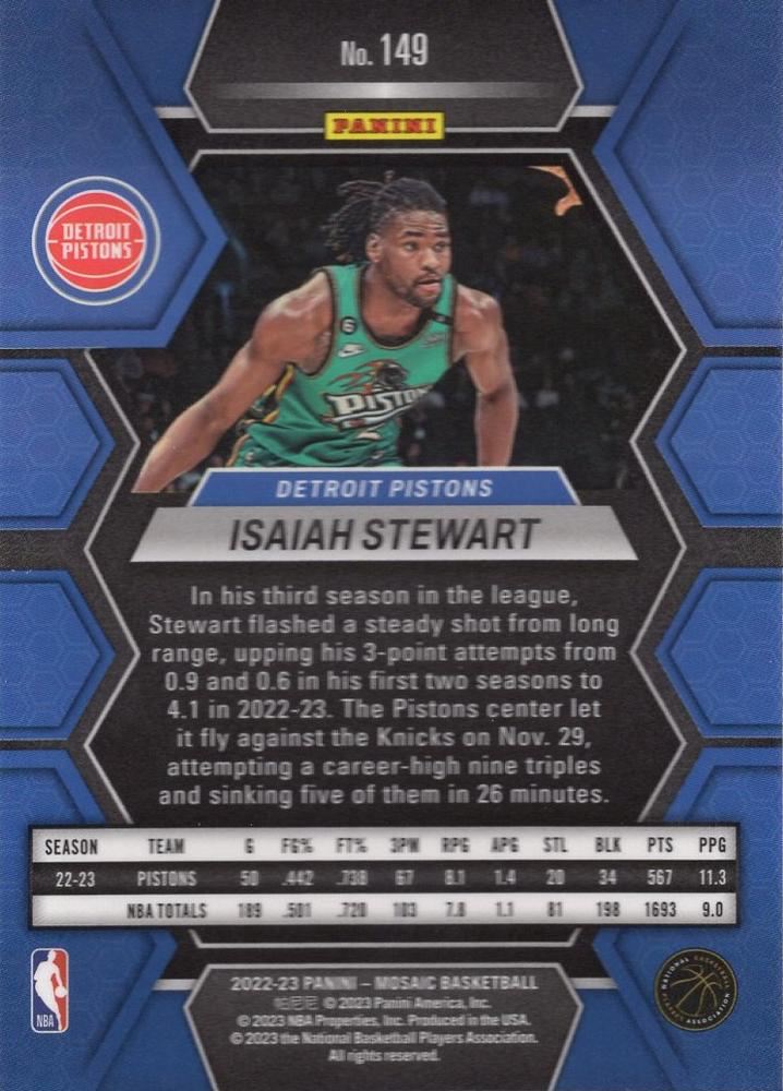 2022 Panini Mosaic Isaiah Stewart #149 Detroit Pistons