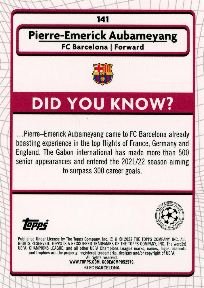 2021 Topps Merlin UEFA Club Competitions Pierre-Emerick Aubameyang #141 FC Barcelona