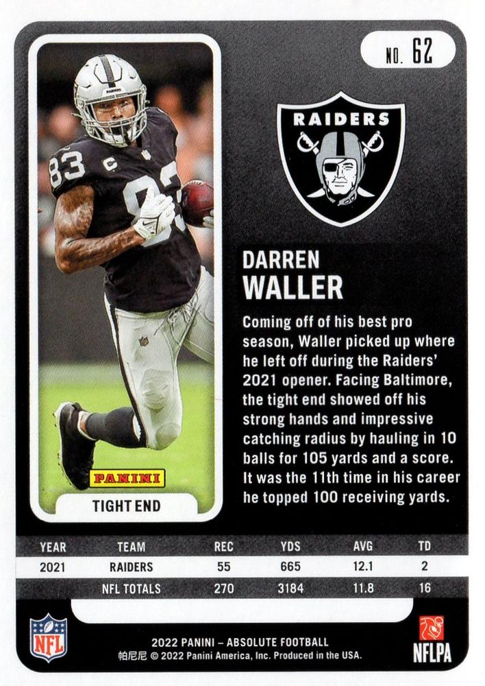 2022 Panini Absolute Darren Waller #62 Las Vegas Raiders
