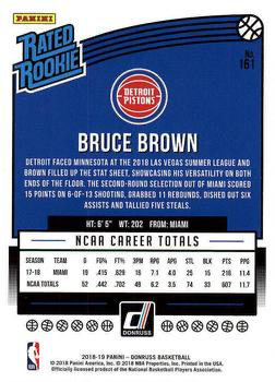 2018 Panini Donruss Rated Rookie Bruce Brown #161 Detroit Pistons