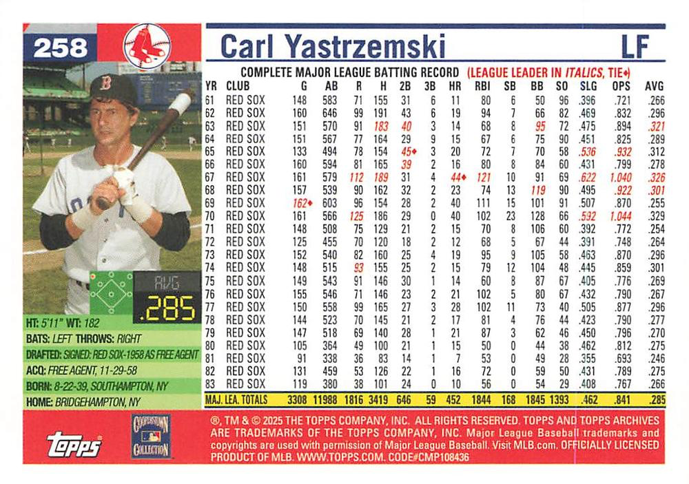 2025 Topps Archives Carl Yastrzemski #258 Boston Red Sox