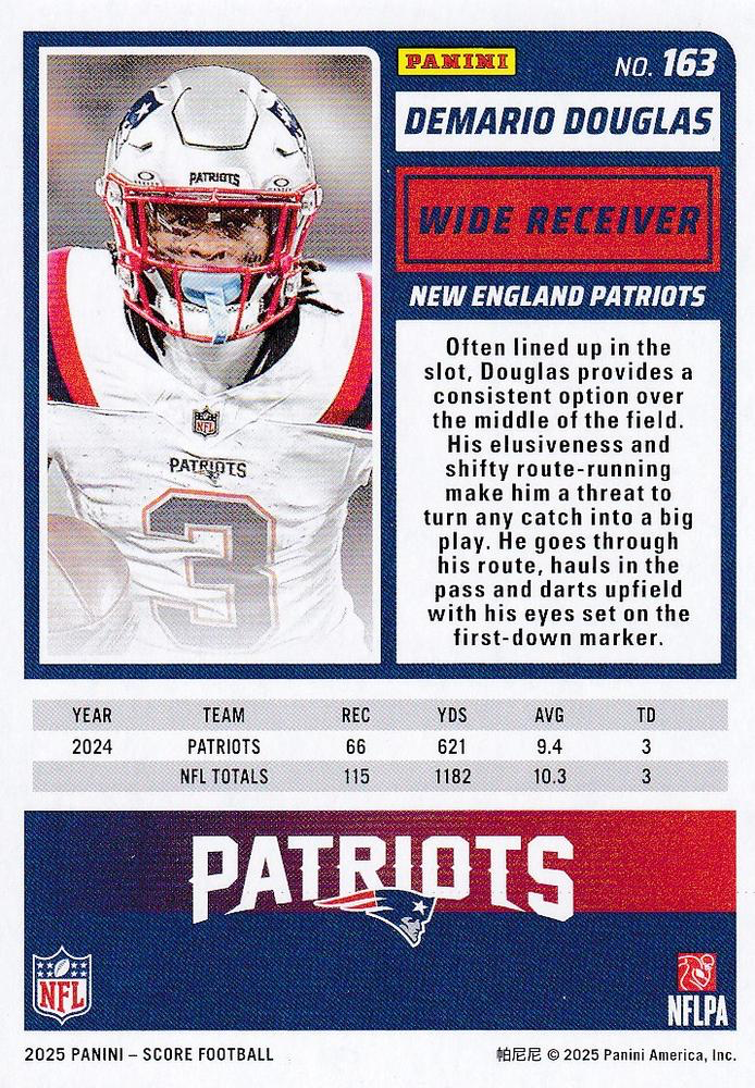 2025 Panini Score Demario Douglas #163 New England Patriots
