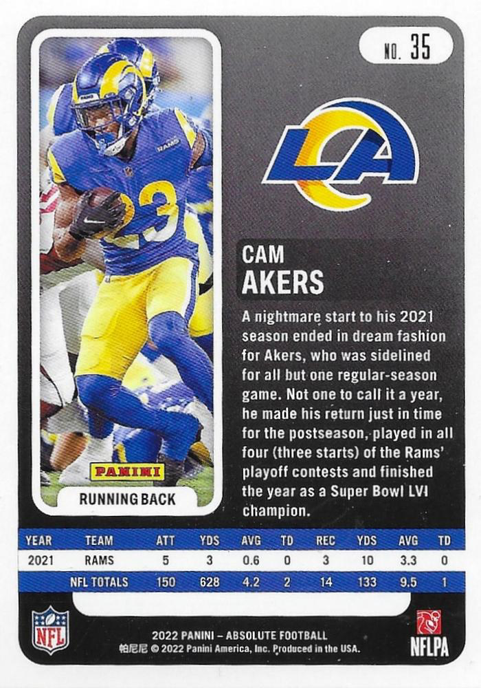 2022 Panini Absolute Cam Akers #35 Los Angeles Rams