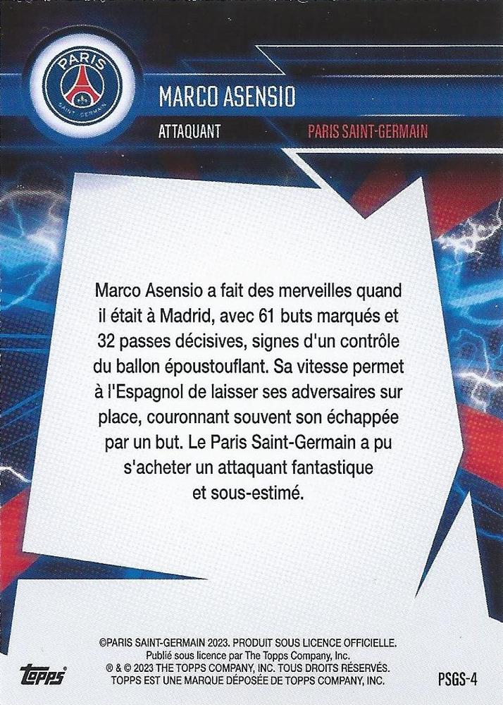 2023 Topps PSG Fan Set Super Electric Marco Asensio #PSGS-4 Paris Saint-Germain