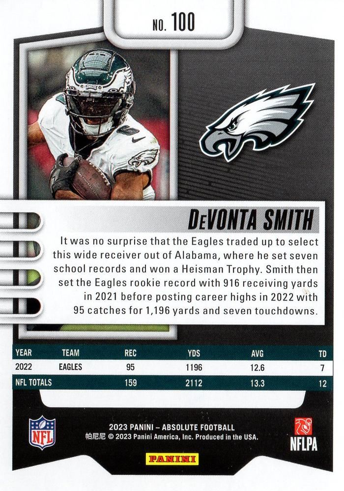 2023 Panini Absolute DeVonta Smith #100 Philadelphia Eagles