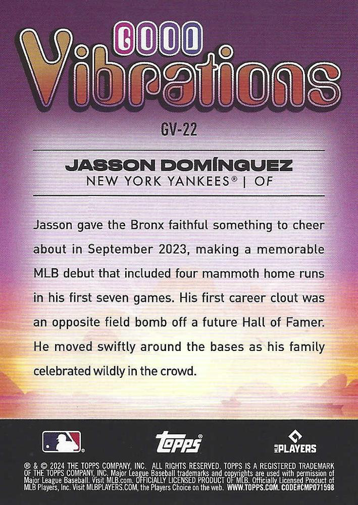 2024 Topps Big League Good Vibrations Jasson Domínguez RC New York Yankees #GV-22
