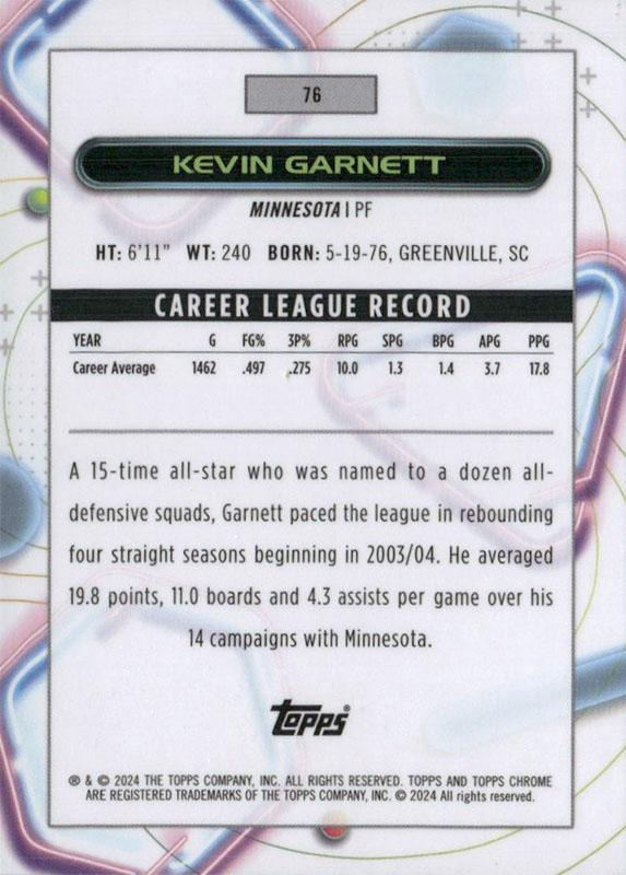 2023 Topps Chrome Cosmic Kevin Garnett #76 Minnesota Timberwolves