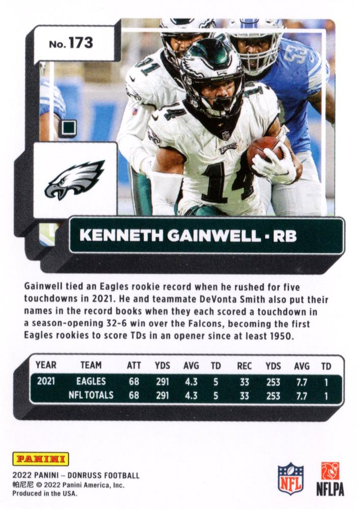 2022 Panini Donruss Kenneth Gainwell #173 Philadelphia Eagles
