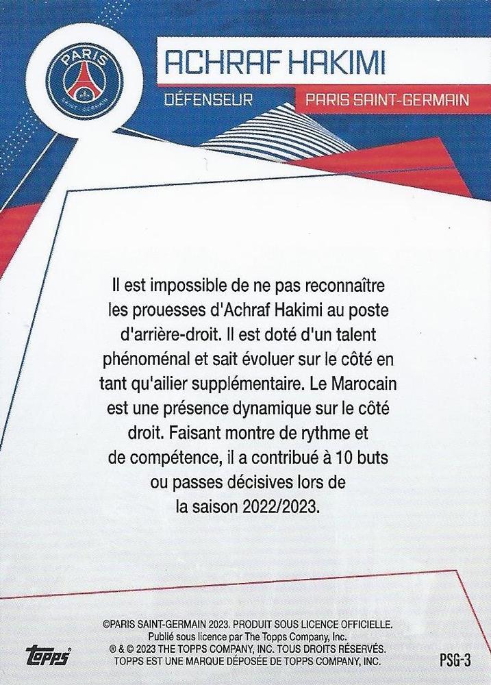2023 Topps PSG Fan Set Achraf Hakimi #PSG-3 Paris Saint-Germain