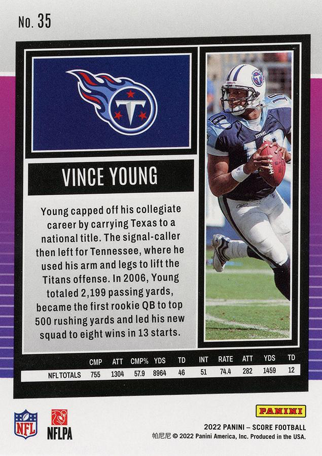 2022 Panini Score Vince Young Tennessee Titans #35