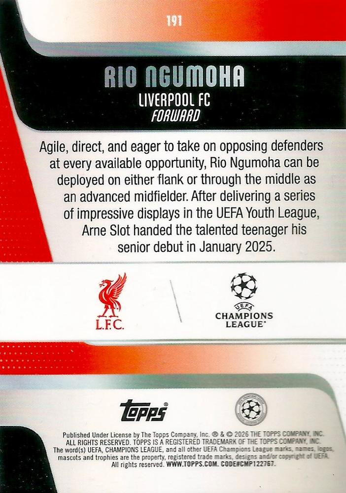 2025 Topps UCC Rio Ngumoha RC #191 Liverpool