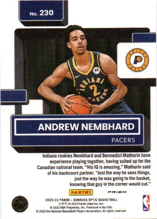 2022 Panini Donruss Optic Andrew Nembhard Rated Rookie Holo #230 Indiana Pacers