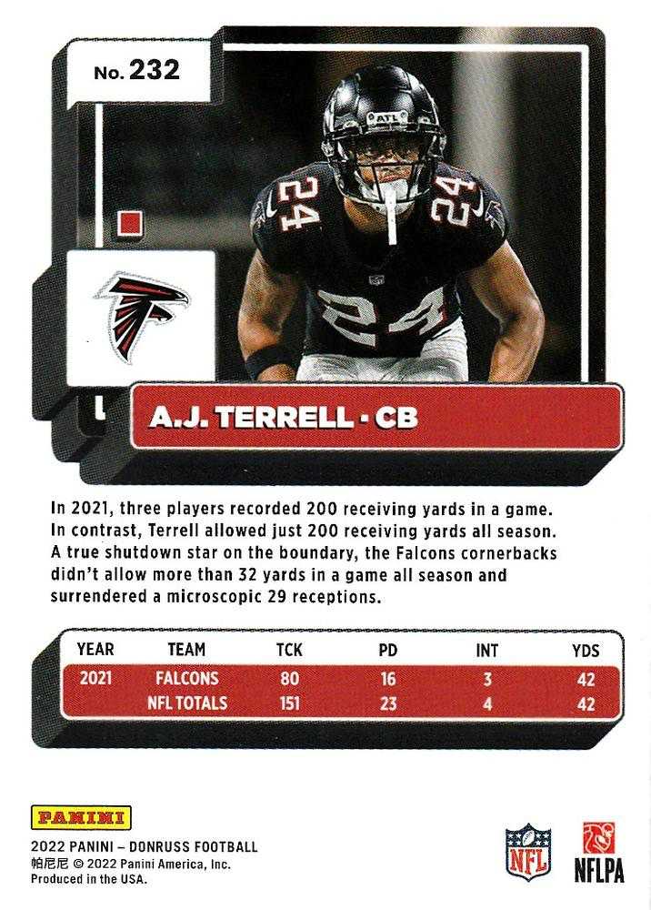 2022 Panini Donruss A.J. Terrell #232 Atlanta Falcons