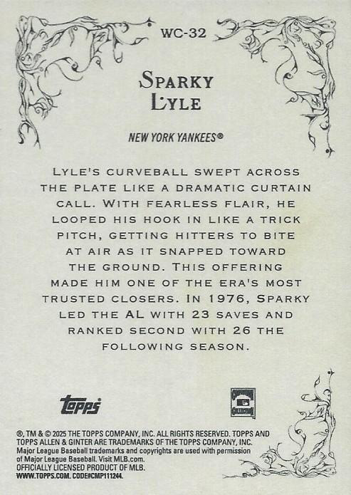 2025 Topps Allen & Ginter Wicked Curves Sparky Lyle #WC-32 New York Yankees