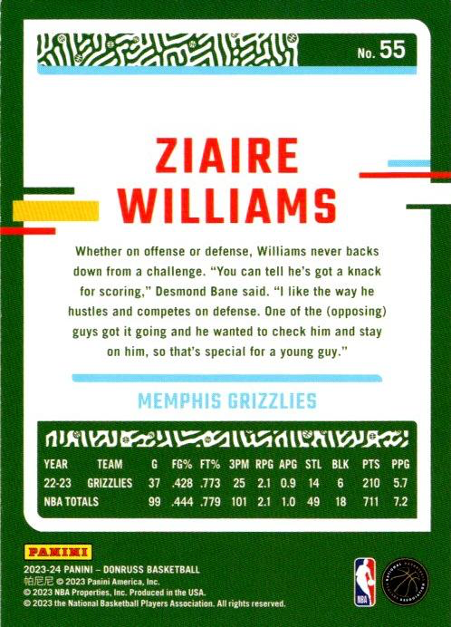 2023 Panini Donruss Ziaire Williams #55 Memphis Grizzlies