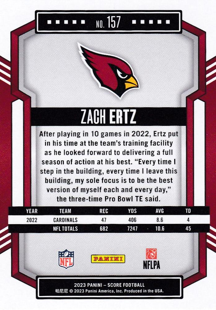2023 Panini Score Football Zach Ertz Arizona Cardinals #157