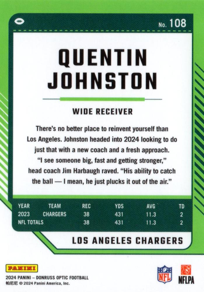 2024 Donruss Optic Football Quentin Johnston Los Angeles Chargers #108