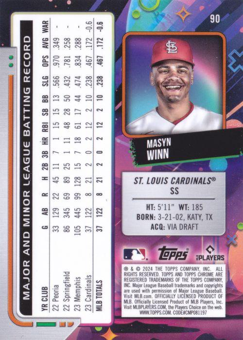 2024 Topps Cosmic Chrome Masyn Winn RC St. Louis Cardinals #90