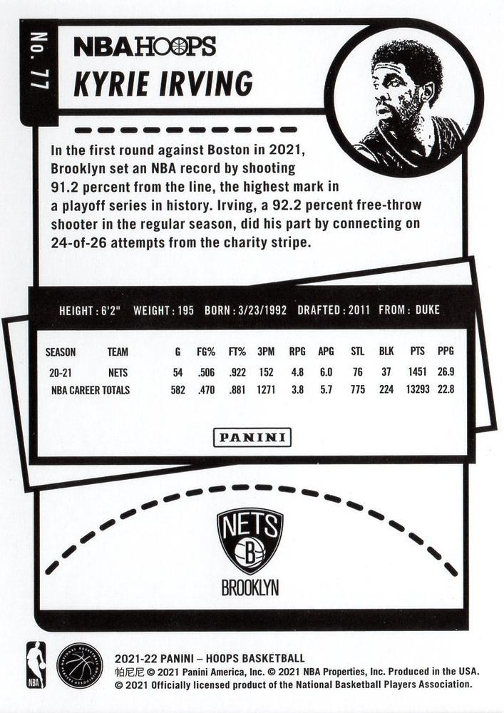 2021 Panini Hoops Kyrie Irving #77 Brooklyn Nets