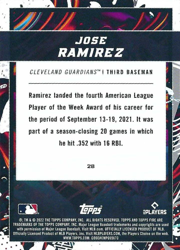 2022 Topps Fire Jose Ramirez Cleveland Guardians #28