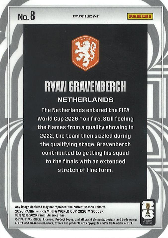 2026 Panini Prizm FIFA World Cup Screamers Ryan Gravenberch #8 Pays-Bas