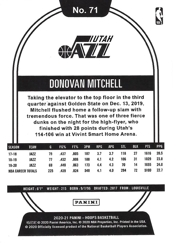 2020 Panini Hoops Teal Explosion Donovan Mitchell #71 Utah Jazz