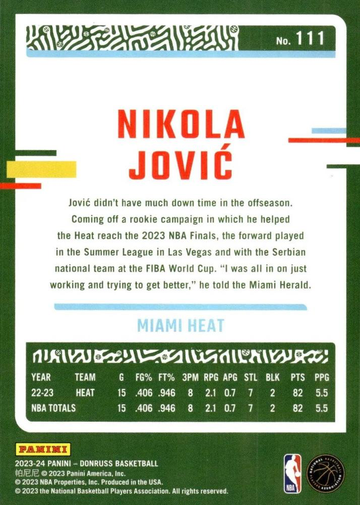 2023 Panini Donruss Nikola Jovic #111 Miami Heat