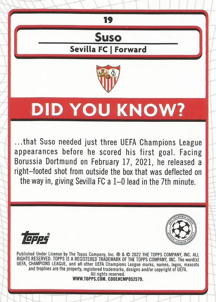 2021 Topps Merlin UEFA Club Competitions Suso #19 Sevilla