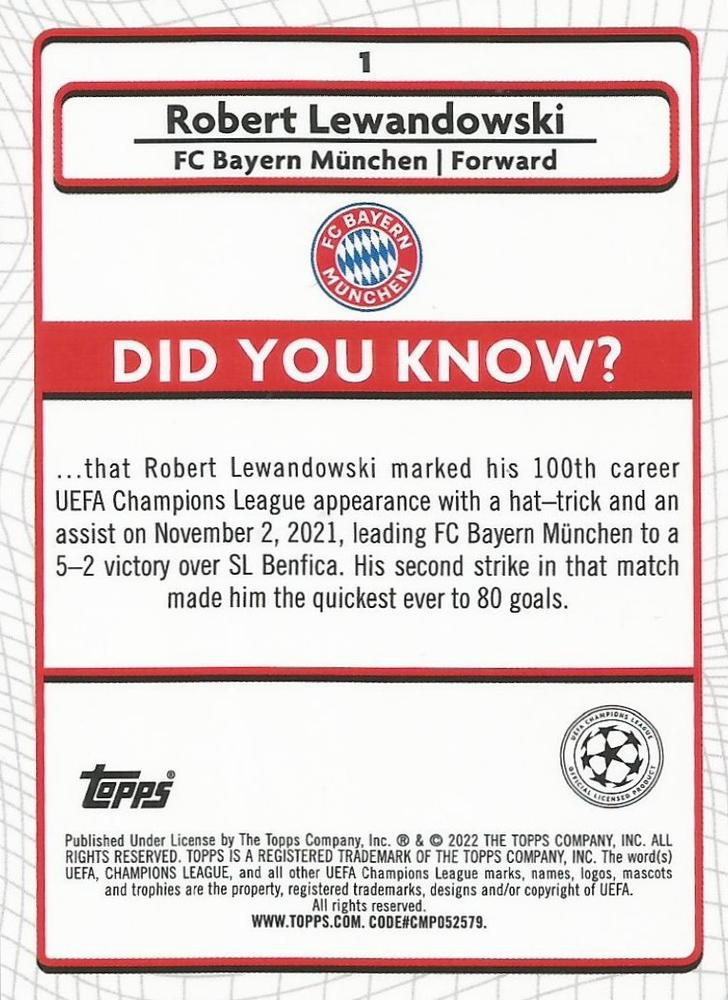 2021 Topps Merlin UEFA Club Competitions Robert Lewandowski #1 FC Bayern Munchen
