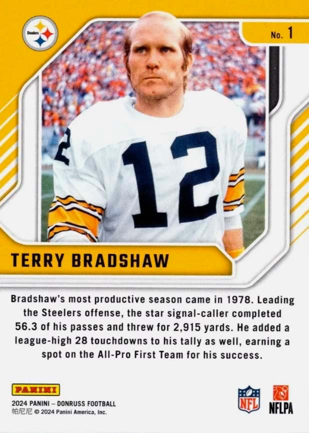 2024 Panini Donruss Legend Series Terry Bradshaw #1 Pittsburgh Steelers