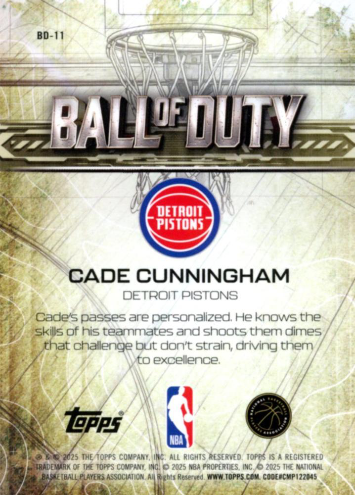 2025 Topps Chrome NBA Ball of Duty Cade Cunningham #BD-11 Detroit Pistons