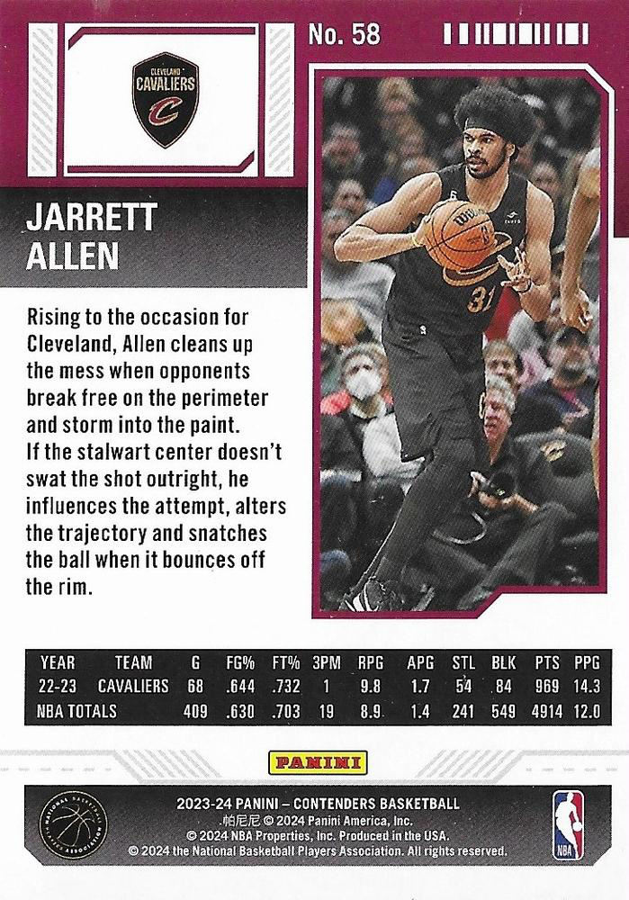 2023 Panini Contenders Jarrett Allen #58 Cleveland Cavaliers