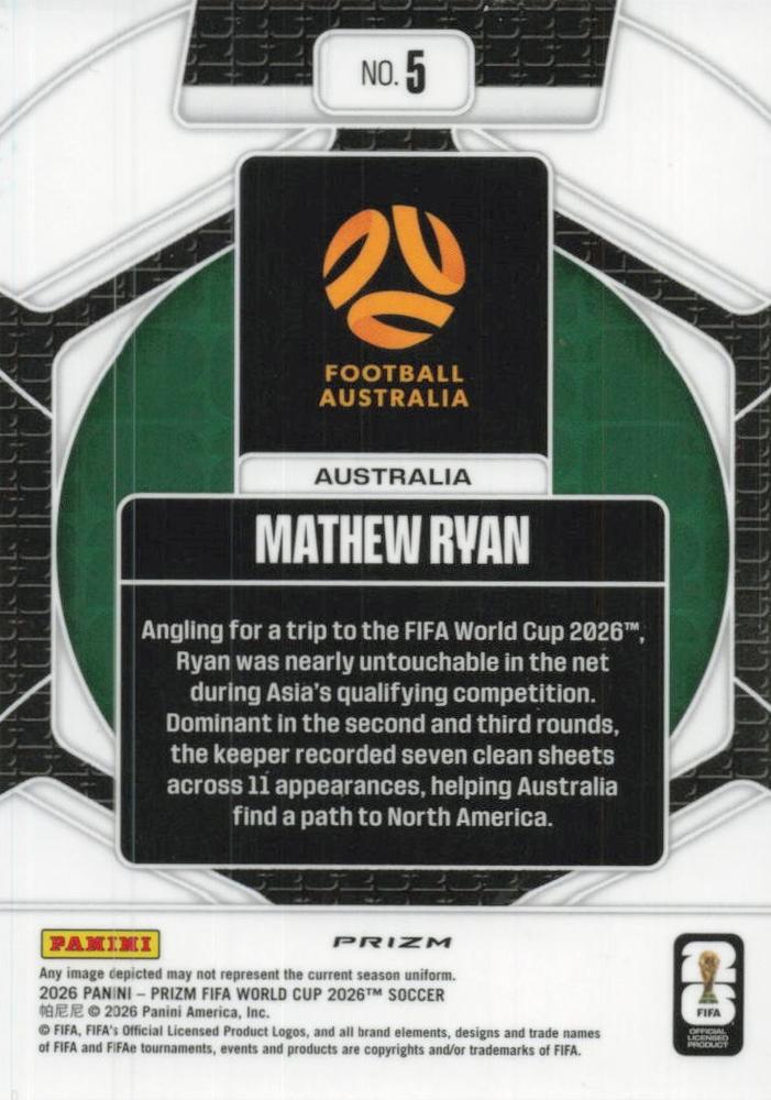 2026 Panini Prizm World Cup Trophy Hunting Mathew Ryan #5 Australie