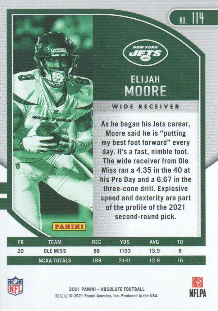 2021 Panini Absolute Retail Elijah Moore RC #114 New York Jets