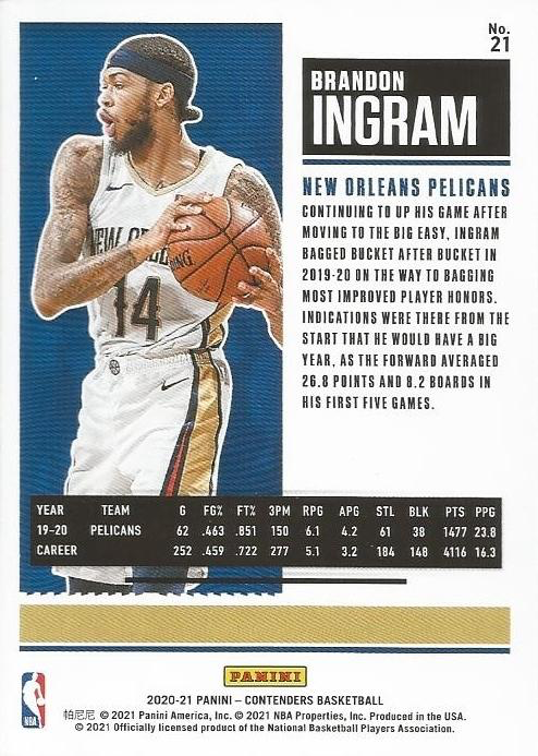 2020 Panini Contenders Brandon Ingram #21 New Orleans Pelicans