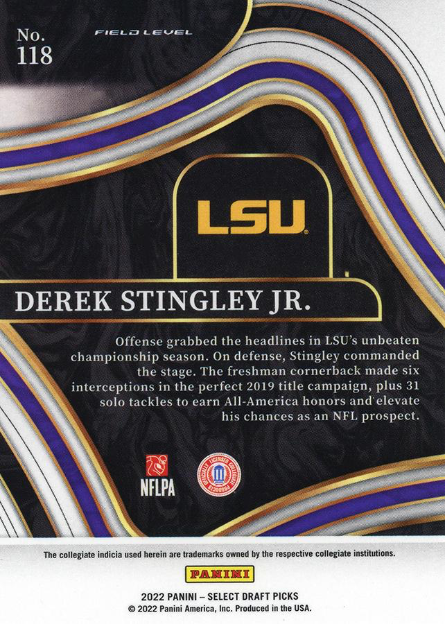 2022 Panini Select Draft Picks Blue Derek Stingley Jr. #118 LSU Tigers