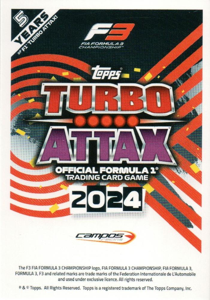 2024 Topps Turbo Attax F1 Sebastian Montoya F3 #284 Campos Racing