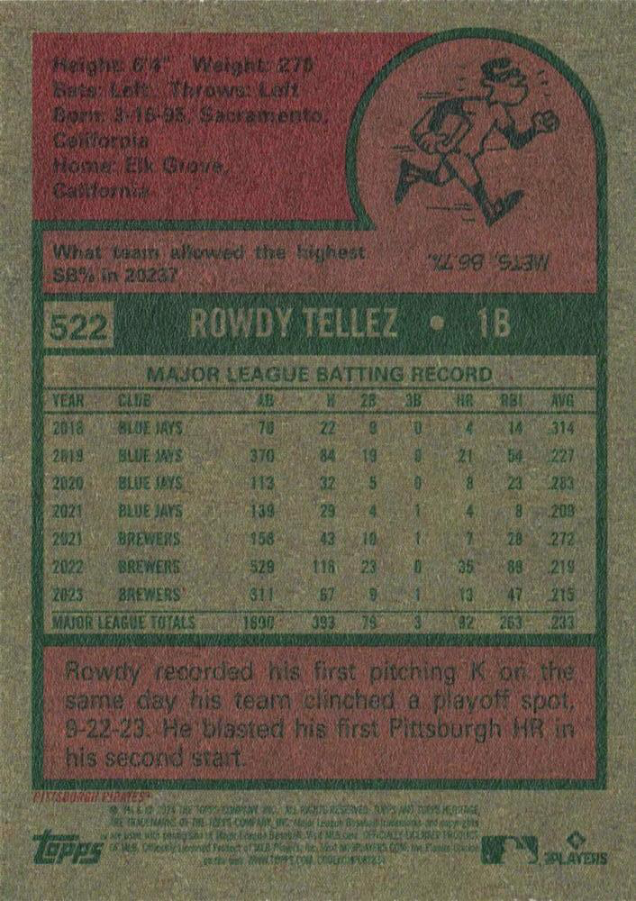 2024 Topps Heritage Rowdy Tellez Pittsburgh Pirates #522