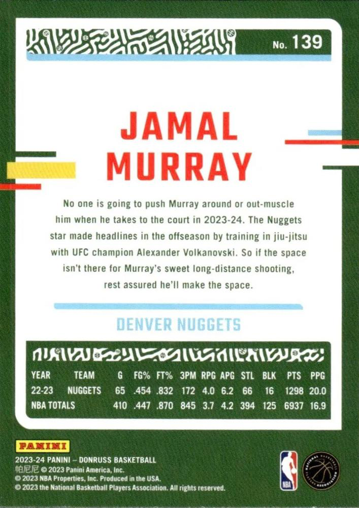2023 Panini Donruss Jamal Murray #139 Denver Nuggets
