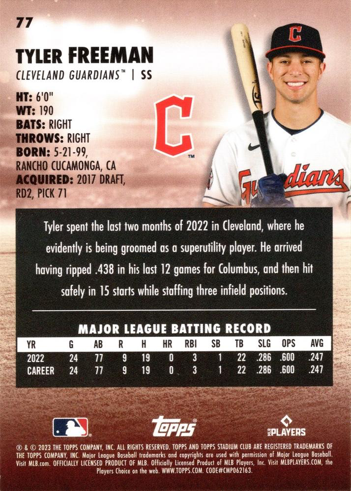 2023 Topps Stadium Club Tyler Freeman RC Cleveland Guardians #77