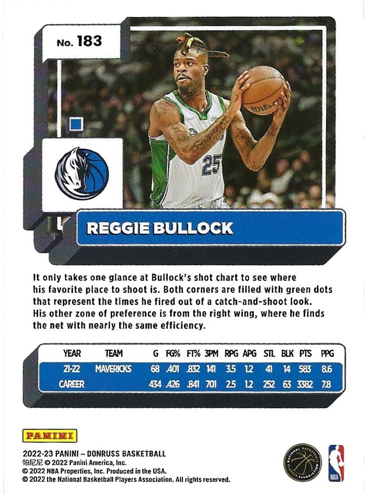 2022 Panini Donruss Reggie Bullock #183 Dallas Mavericks